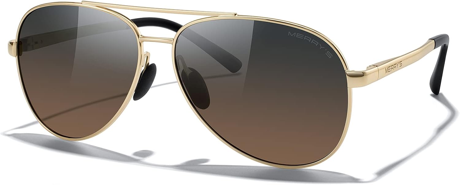 Gold Frame Aviator Sunglasses with Gradient Brown Lenses - Image 2