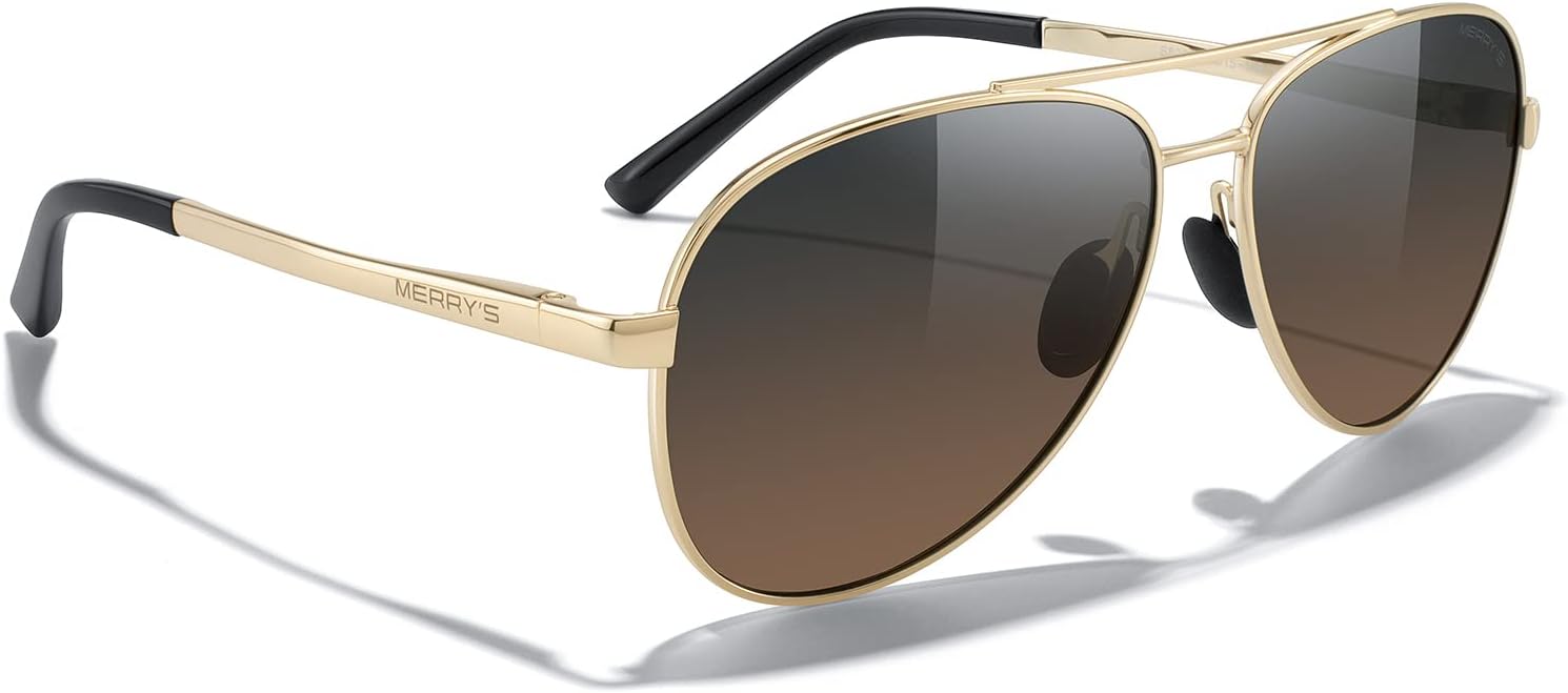Gold Frame Aviator Sunglasses with Gradient Brown Lenses - Image 5