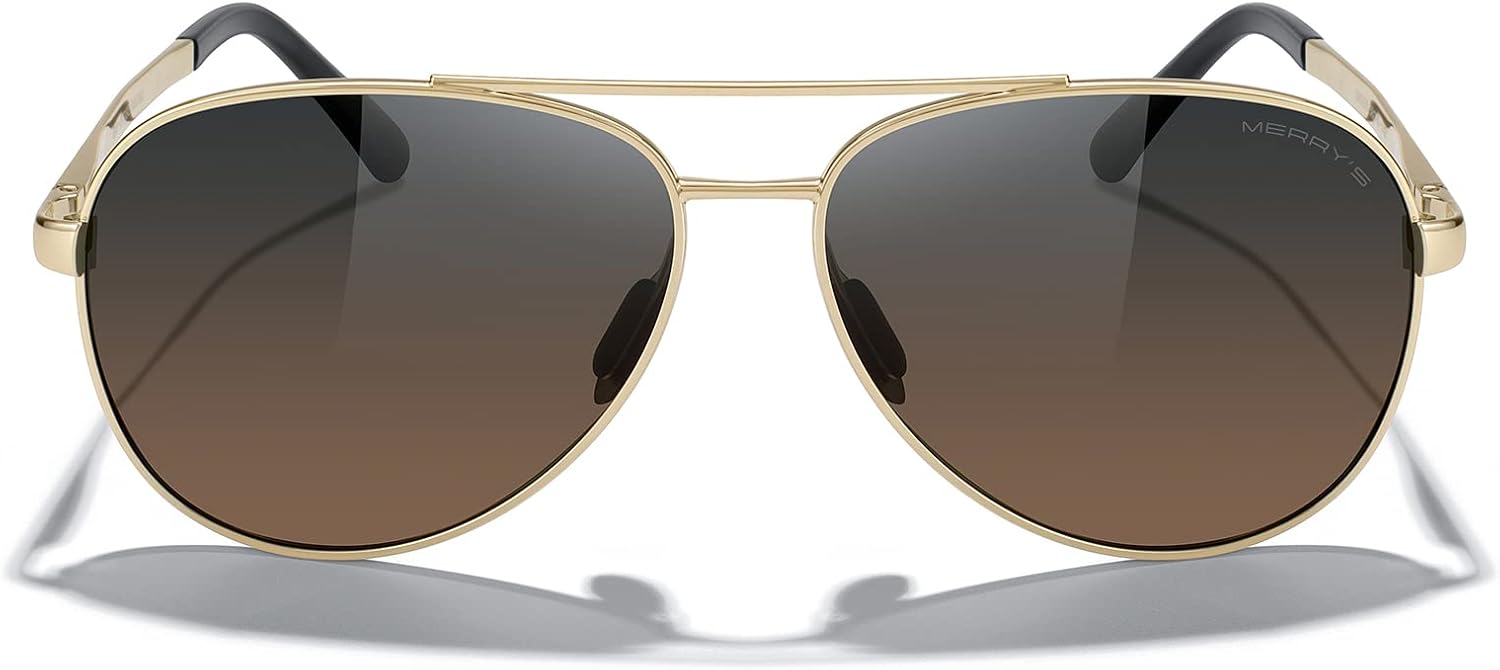 Gold Frame Aviator Sunglasses with Gradient Brown Lenses