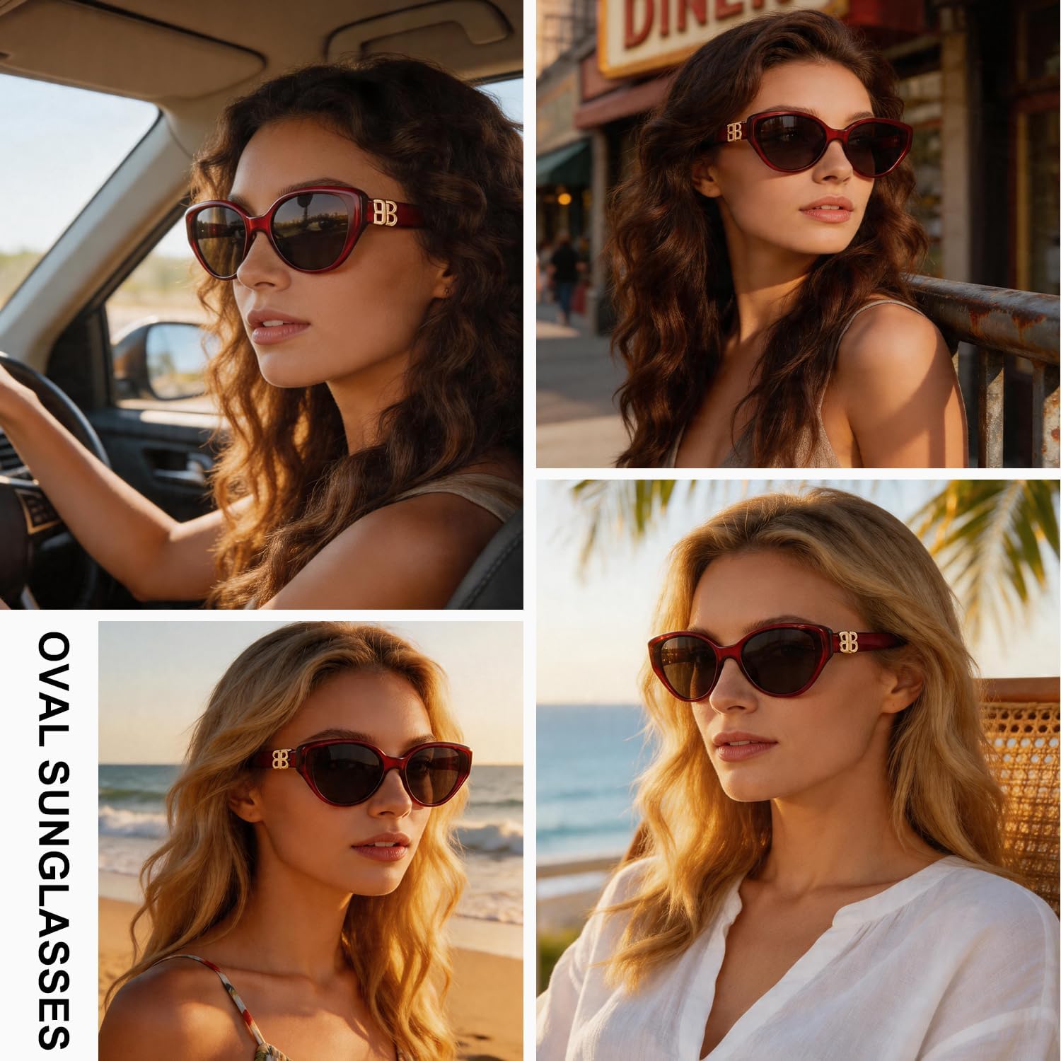 Red Oval Frame Fashion Sunglasses with Dark Lenses - Image 2