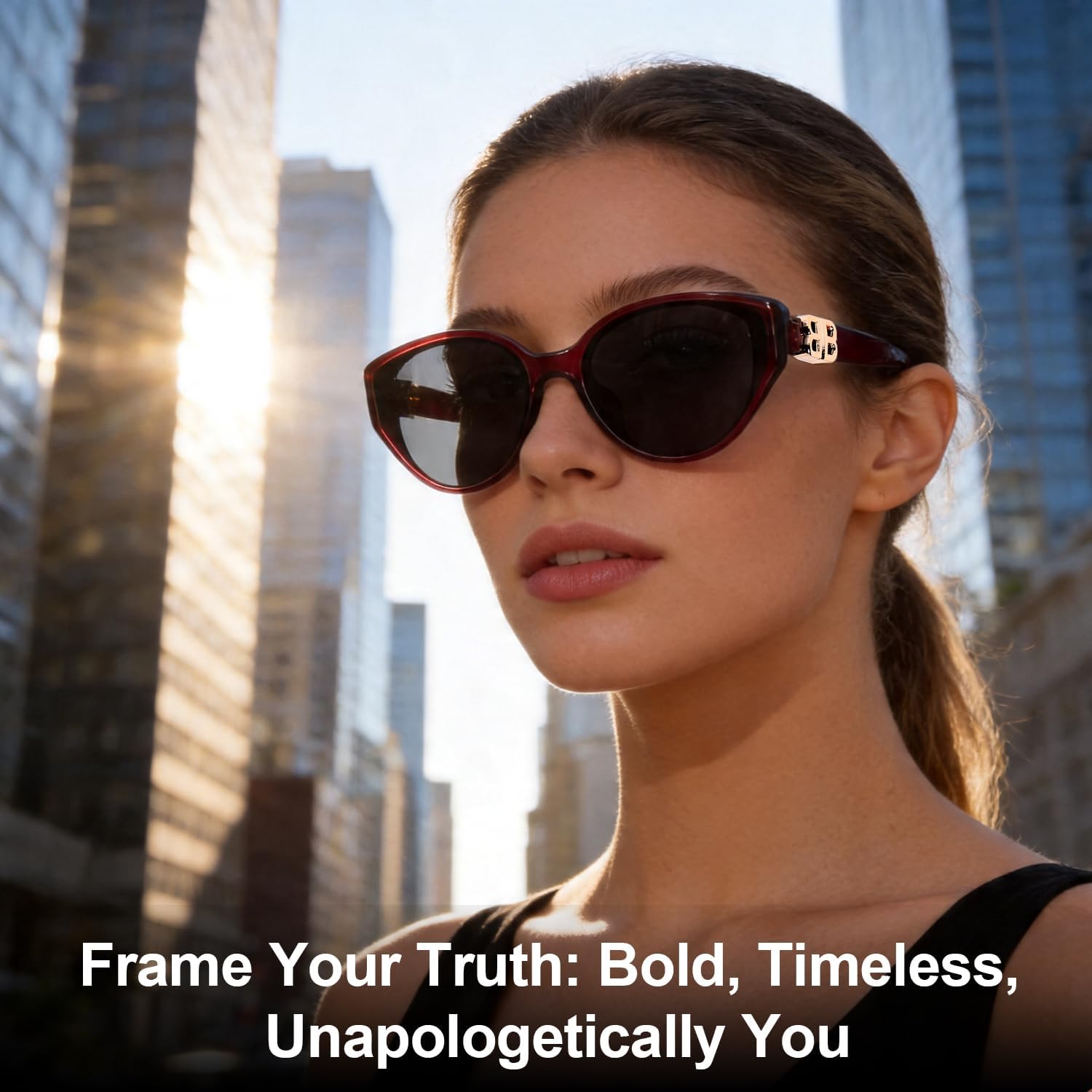 Red Oval Frame Fashion Sunglasses with Dark Lenses - Image 3