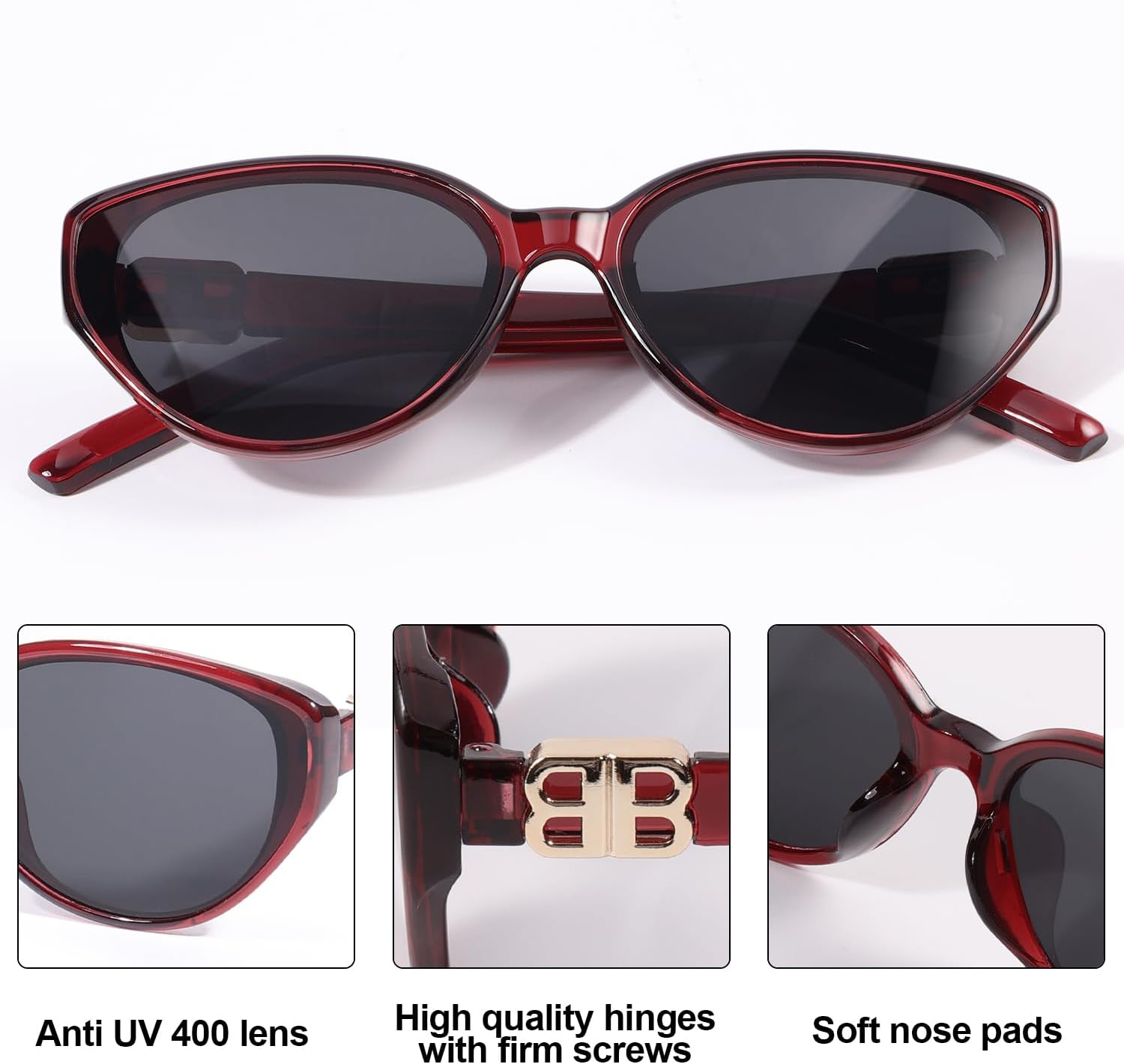 Red Oval Frame Fashion Sunglasses with Dark Lenses - Image 5