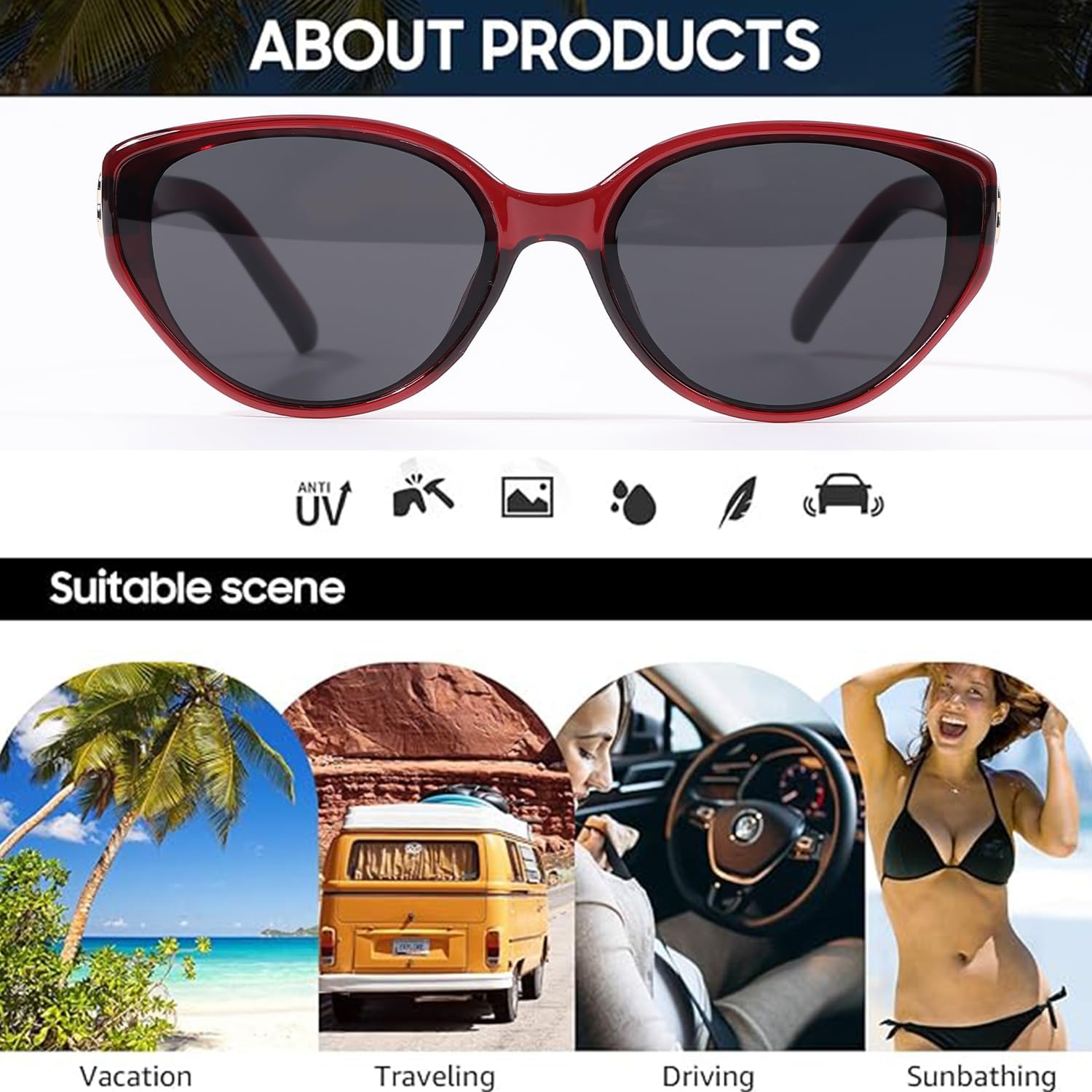 Red Oval Frame Fashion Sunglasses with Dark Lenses - Image 6