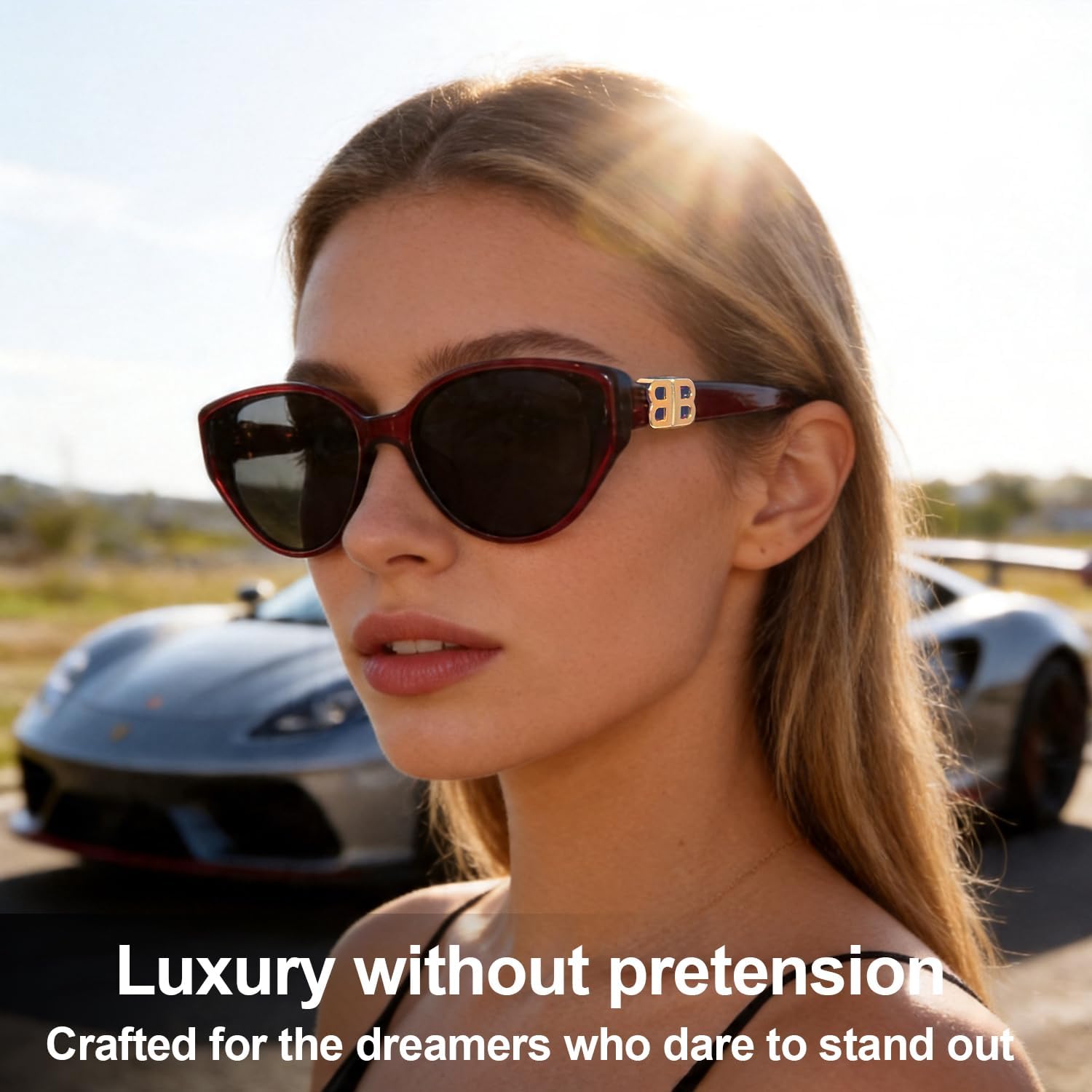 Red Oval Frame Fashion Sunglasses with Dark Lenses - Image 7